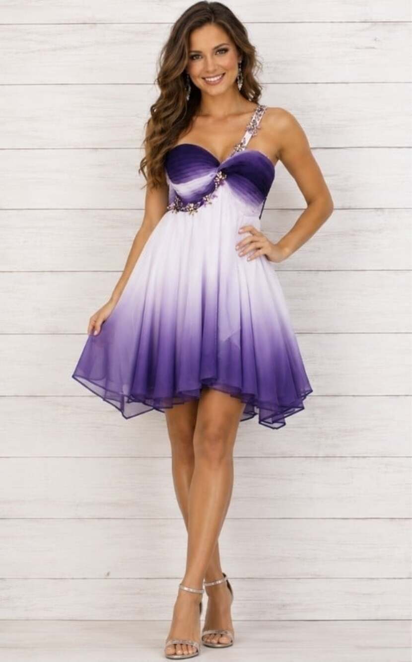Grace Karin one-shoulder ombre chiffon formal prom dress Sz 10 Jewel Sequin CR10